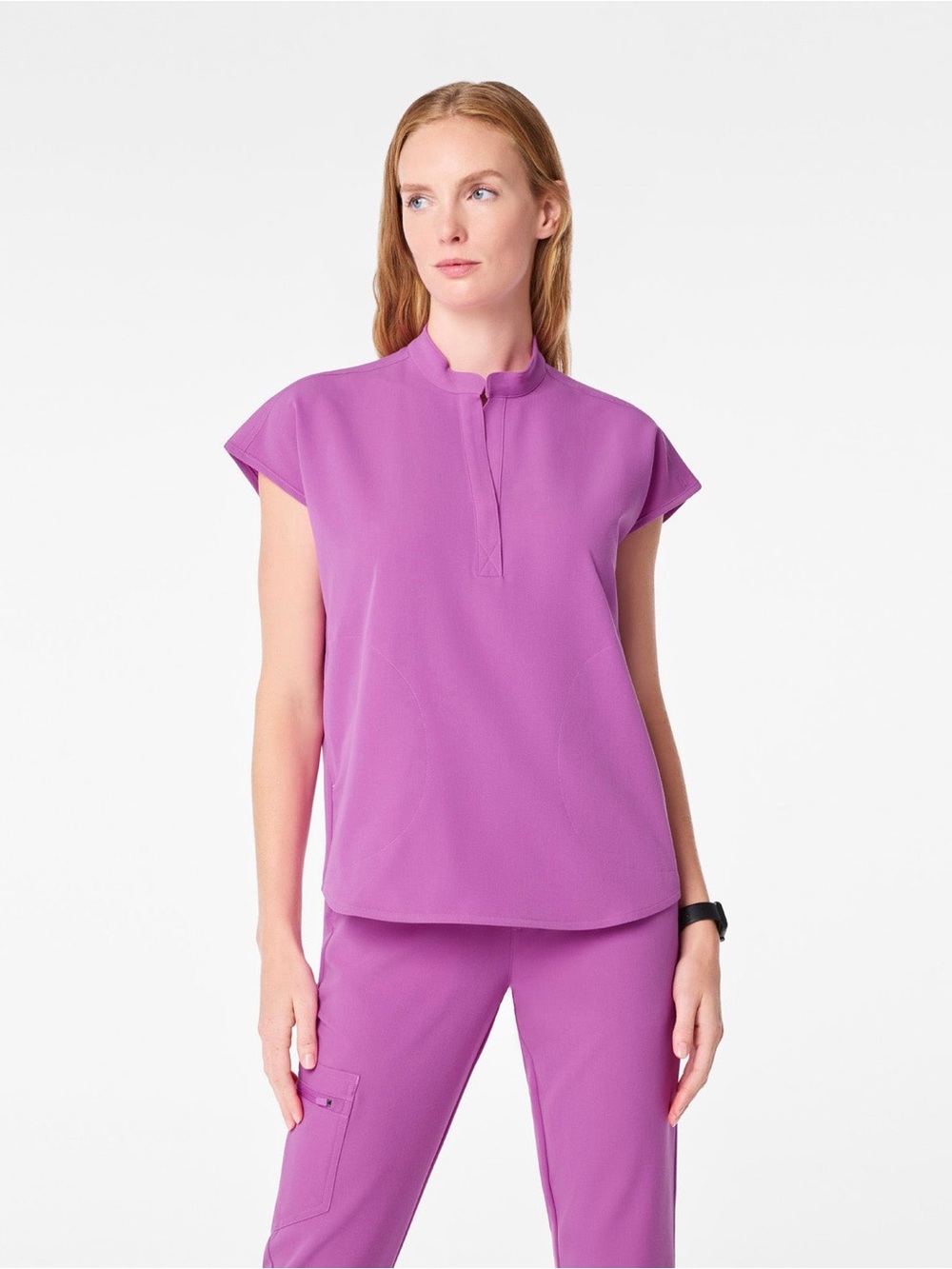 FIGS Rafaela Oversized Wild Iris Purple Cap Sleeve Scrub Top Large